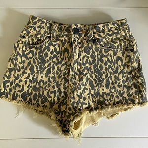 BDG Yellow Cheetah Denim Shorts